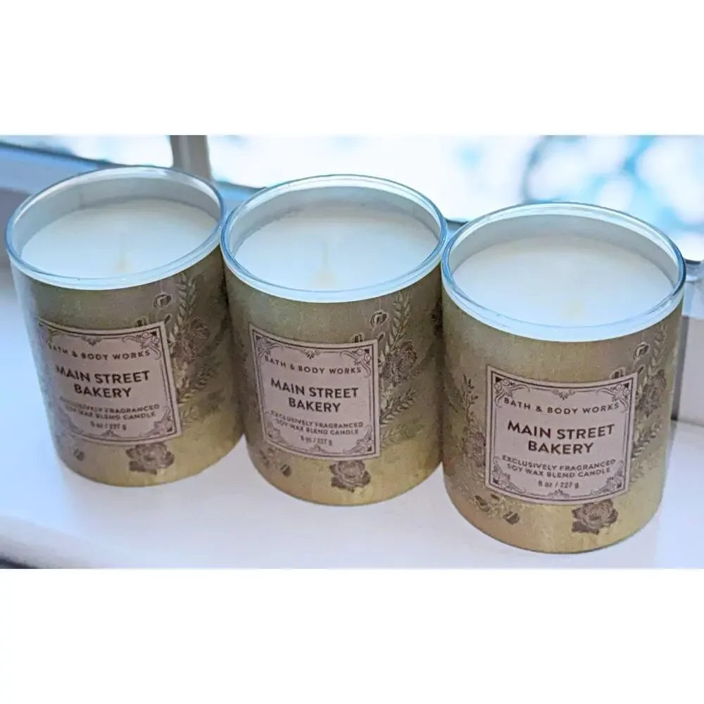 Lot of 3 Bath & Body Works Main Street Bakery Single Wick Candle Decorative Lids
